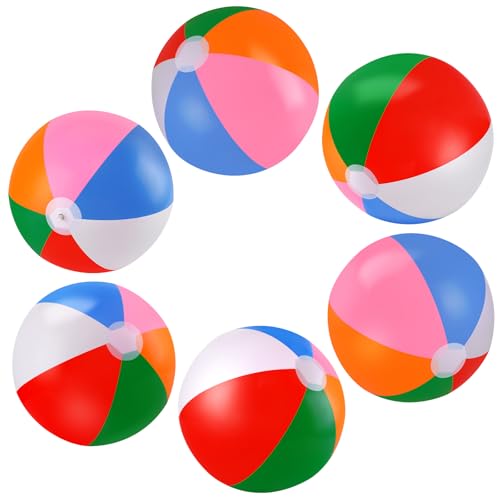 Pack of 6 Large 20-Inch Beach Balls – Classic Rainbow Colors for Pool, Party, and Toddler Play