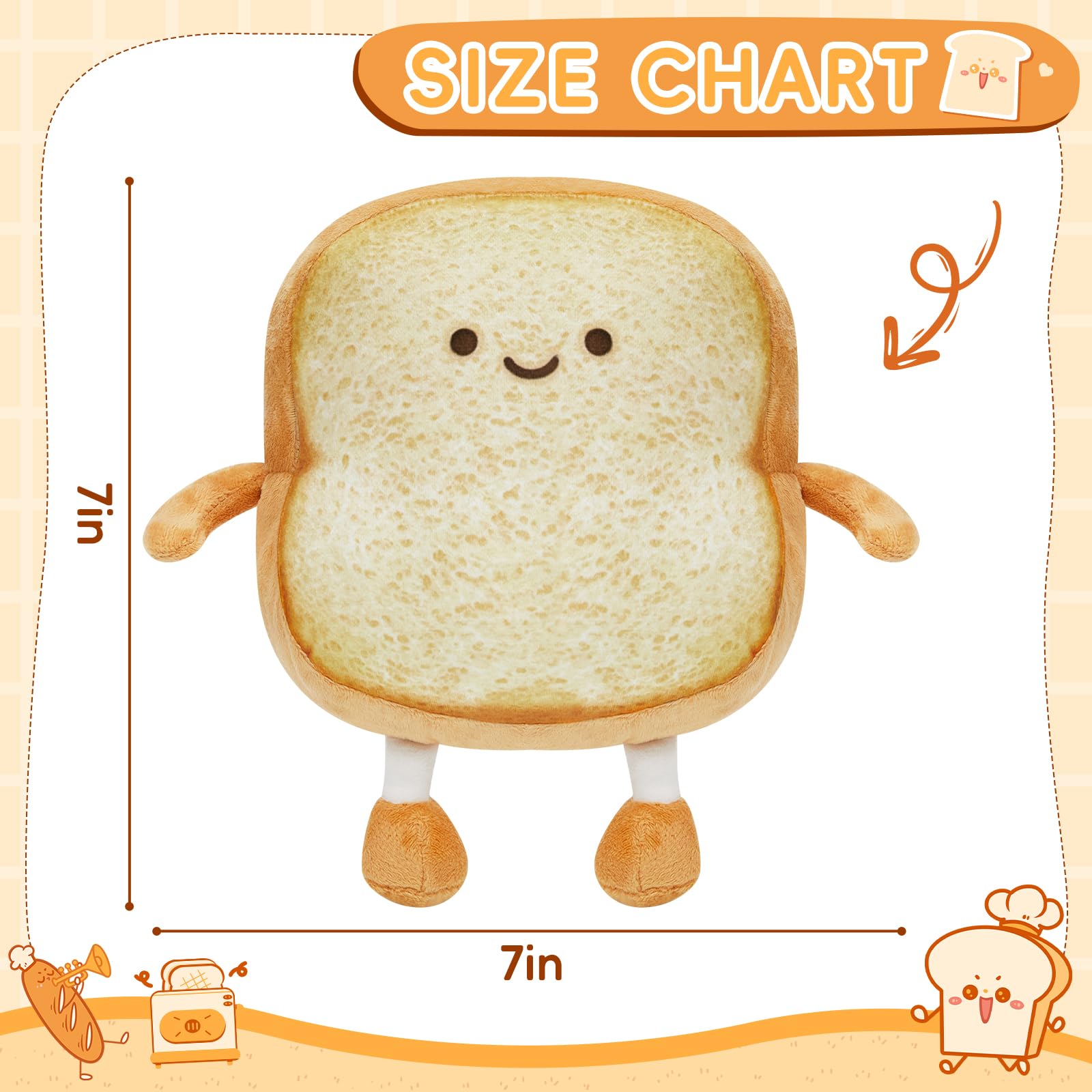 Pacreck Toast Bread Plush Pillow – 7-Inch Cute Bear Face Stuffed Toy for Kids and Adults