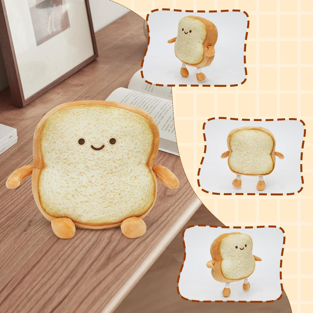 Pacreck Toast Bread Plush Pillow – 7-Inch Cute Bear Face Stuffed Toy for Kids and Adults