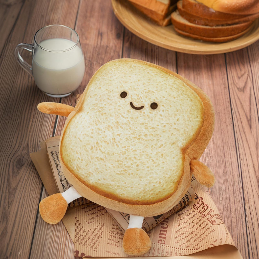 Pacreck Toast Bread Plush Pillow – 7-Inch Cute Bear Face Stuffed Toy for Kids and Adults