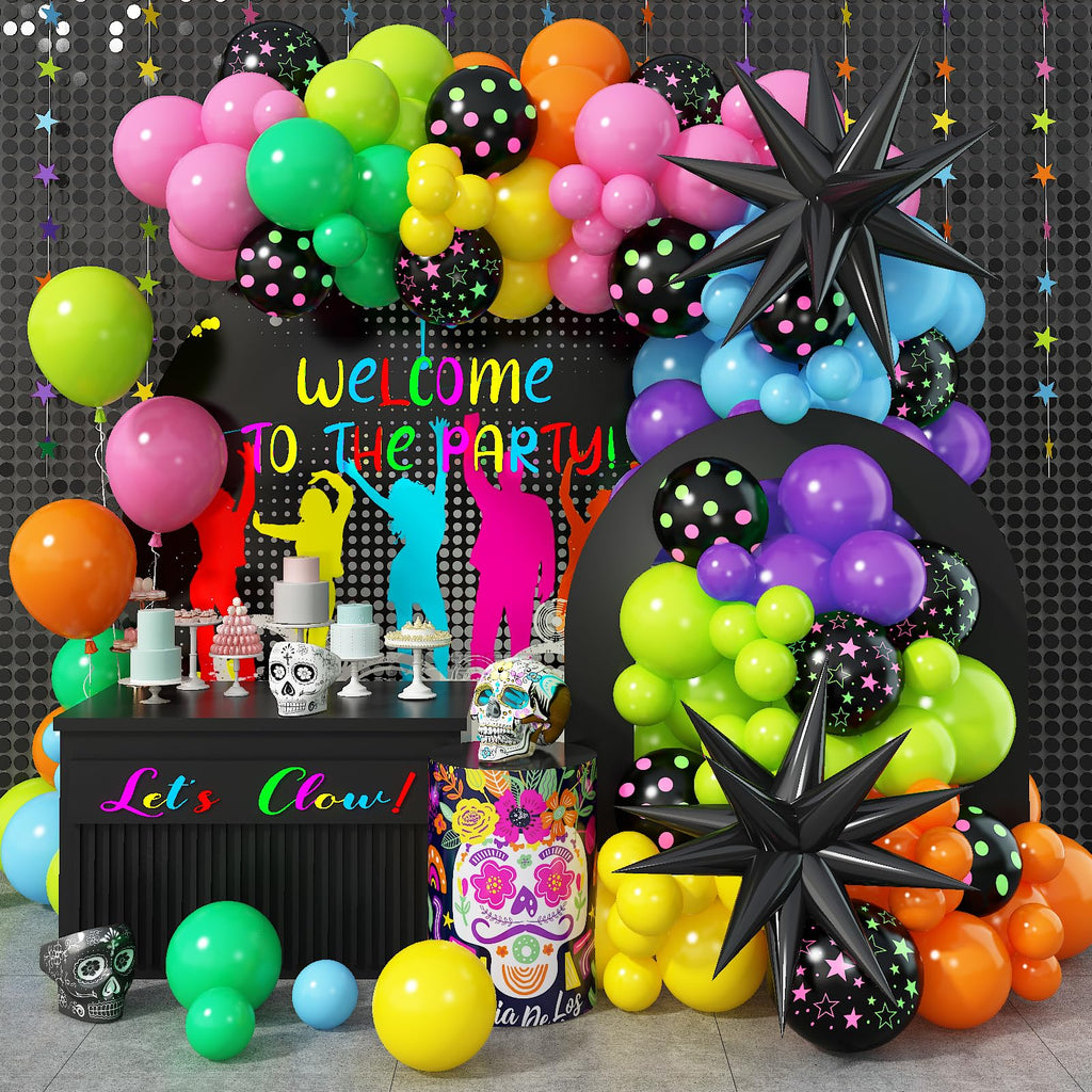 Paeyeq 137-Piece Rainbow Balloon Arch Kit with Glow-in-the-Dark Stars for Disco Parties