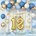Paeyeq 18th Birthday Decorations Set – Dusty Blue, Cream & Gold Balloons, Banner, Cake Topper for Girls & Boys