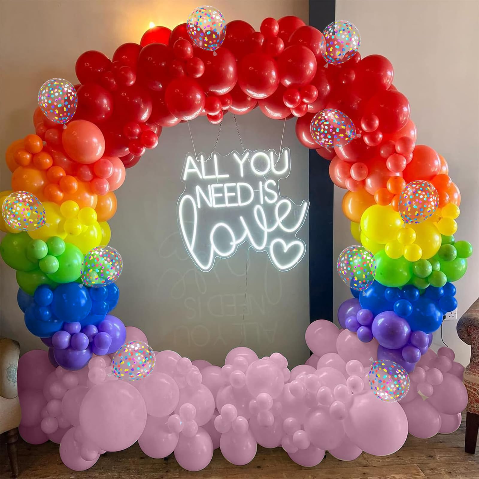 Paeyeq 55-Pack 12-Inch Rainbow Latex Balloons Set with Confetti – Assorted Colors for Parties