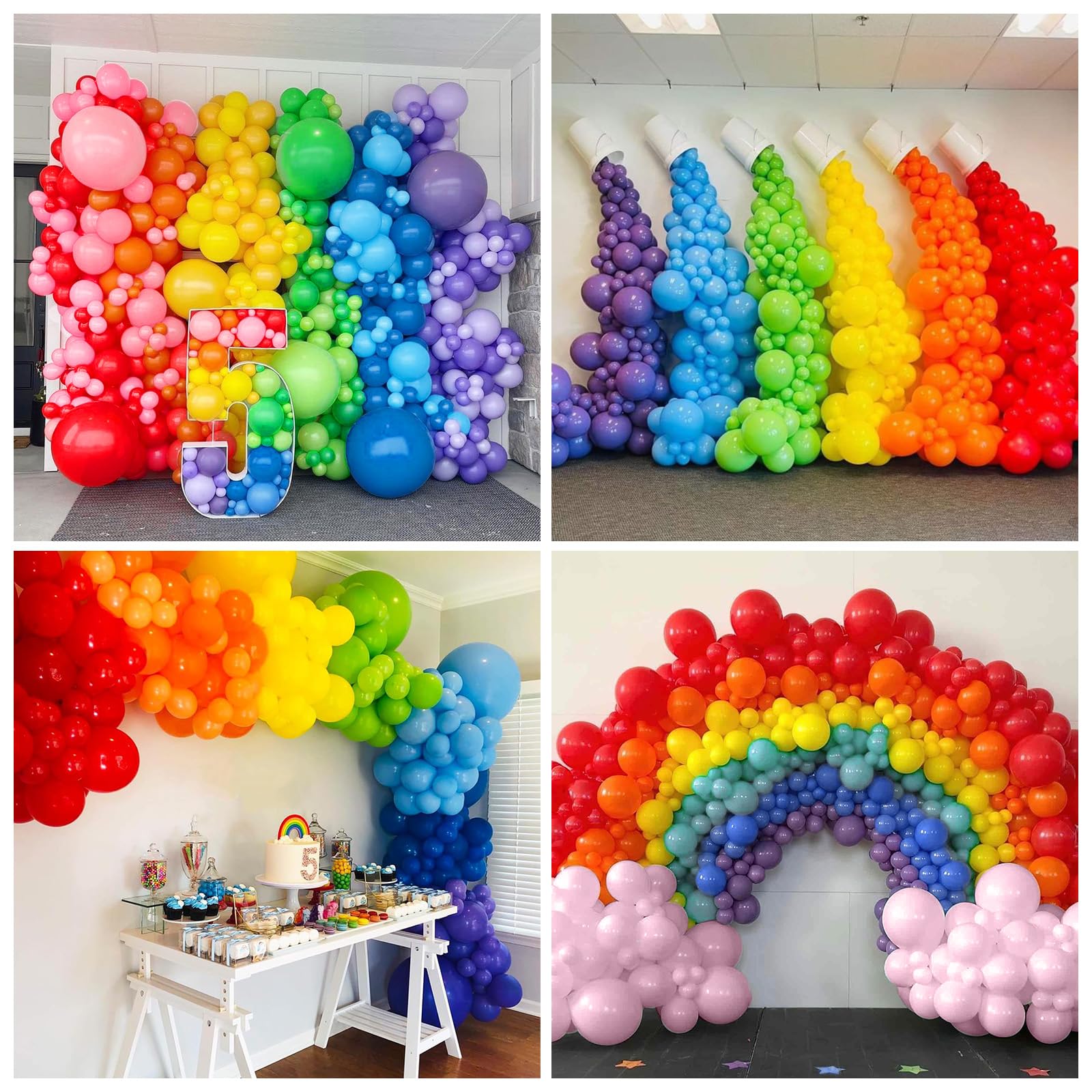 Paeyeq 55-Pack 12-Inch Rainbow Latex Balloons Set with Confetti – Assorted Colors for Parties