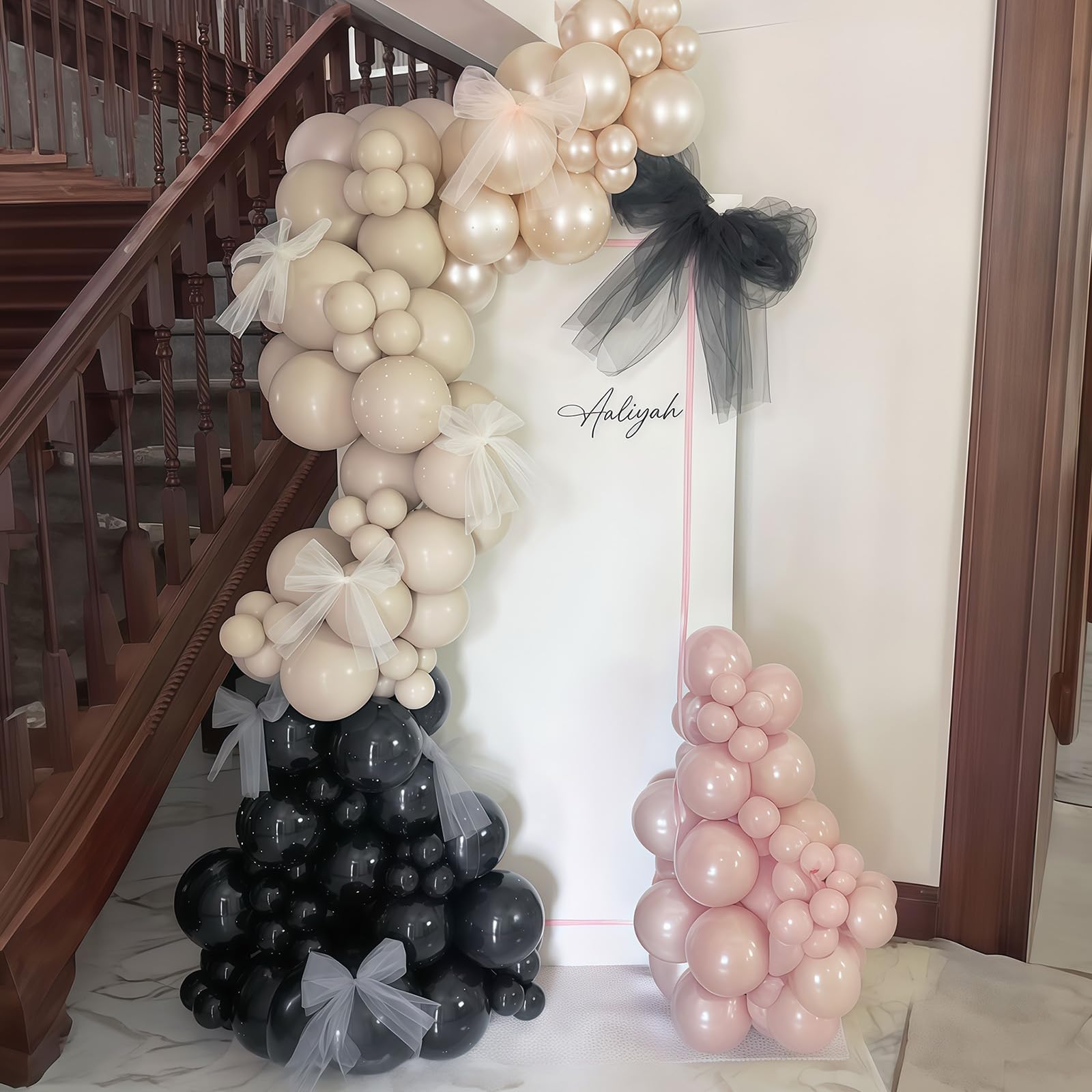 Paeyeq 60 Pcs Black and Pink Balloons Retro Dusty Pink Gold White Latex Party Balloon Kit with Metallic Champagne Gold