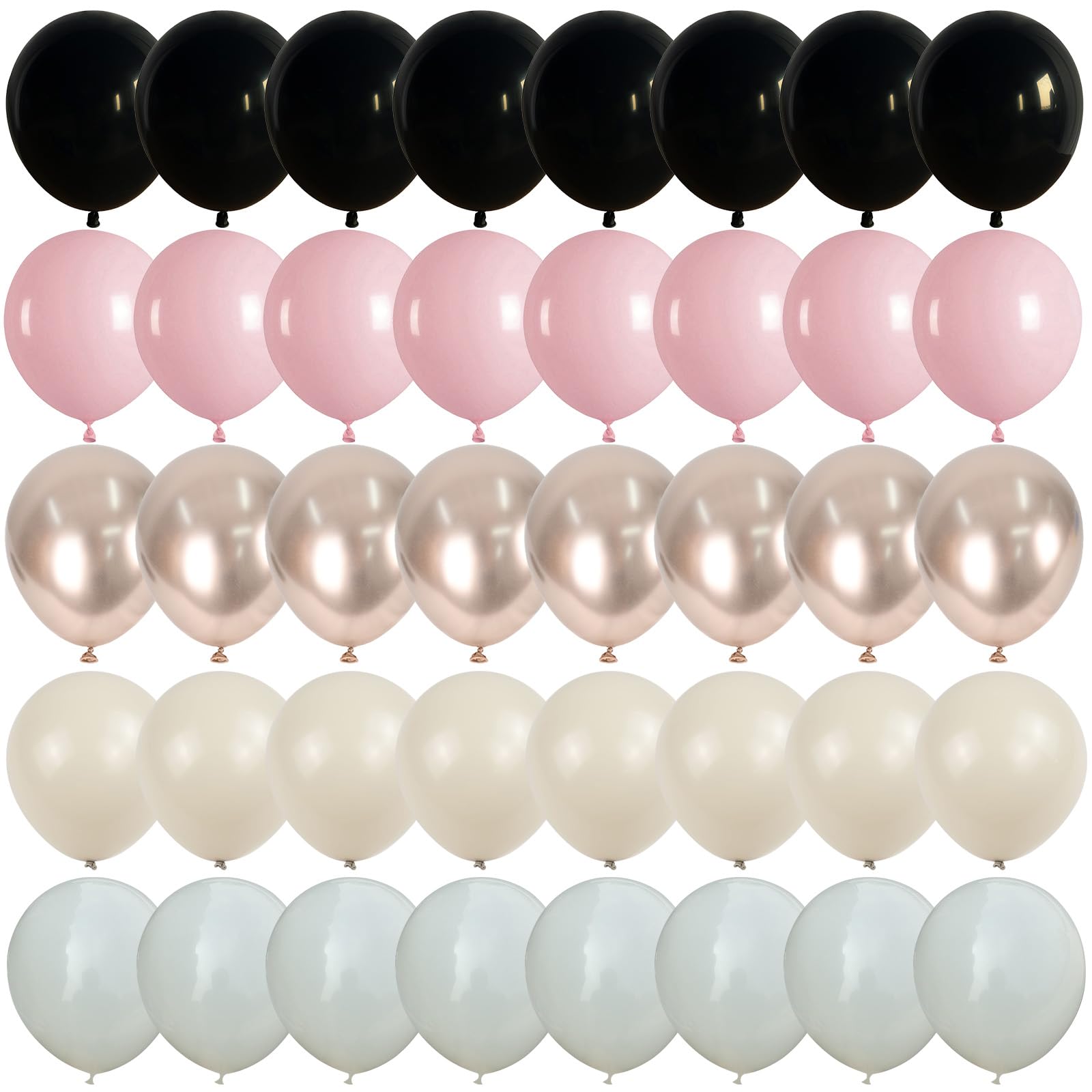 Paeyeq 60 Pcs Black and Pink Balloons Retro Dusty Pink Gold White Latex Party Balloon Kit with Metallic Champagne Gold