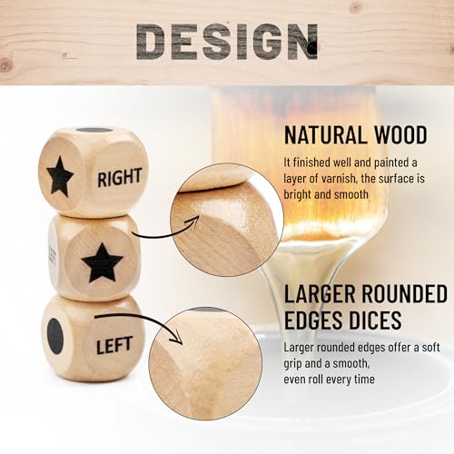 Pagather Left Right Roll Dice Game Set – Wooden Box, 3 Dice & 48 Chips for Travel & Family Fun