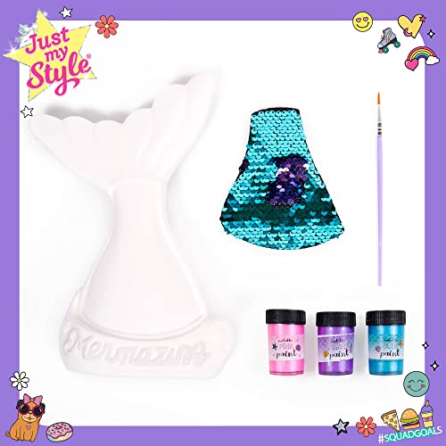 Paint Your Own Mermaid Coin Bank by Just My Style - Blue, with Metallic Paints & Sequin Decal