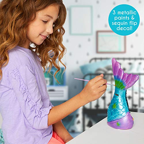 Paint Your Own Mermaid Coin Bank by Just My Style - Blue, with Metallic Paints & Sequin Decal