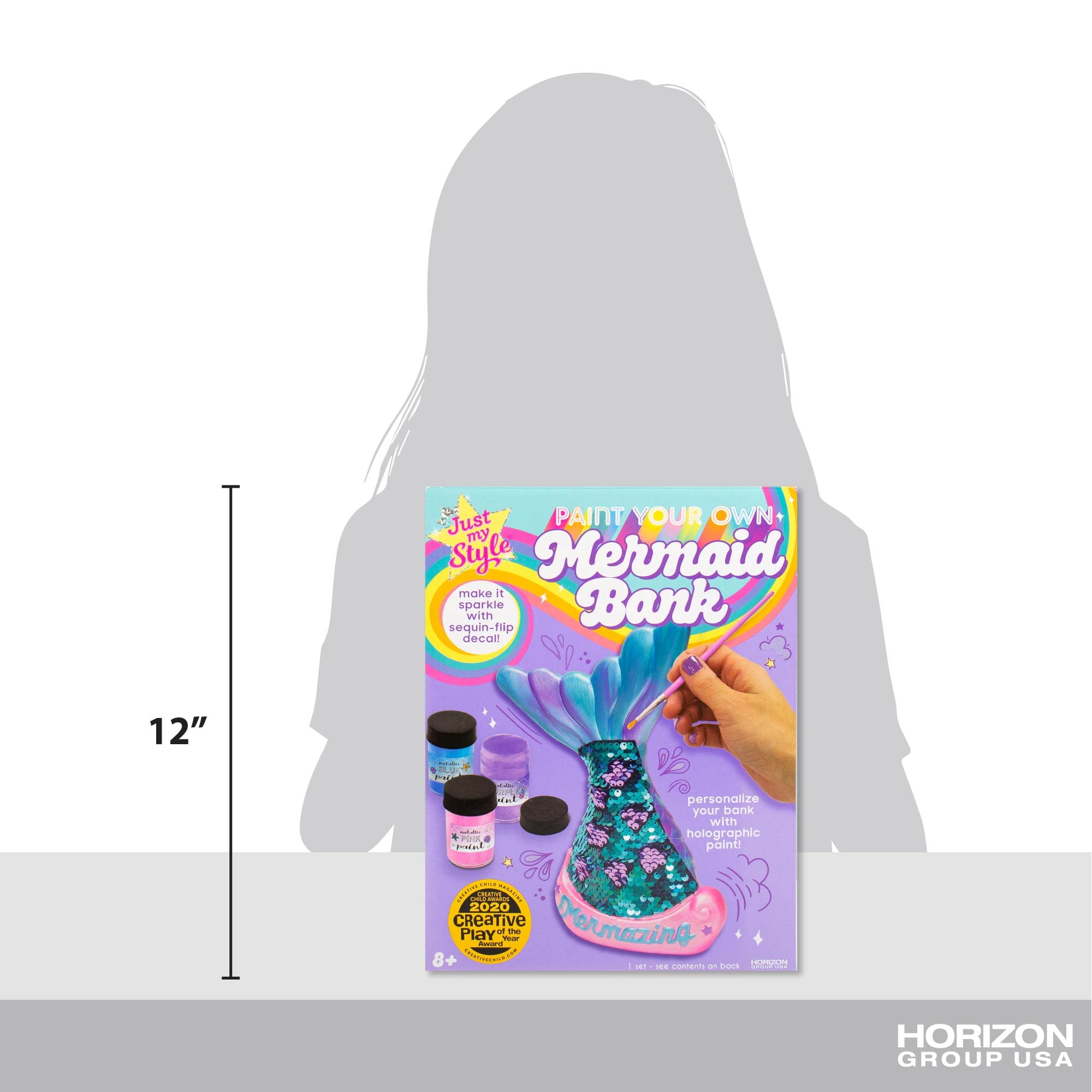 Paint Your Own Mermaid Coin Bank by Just My Style - Blue, with Metallic Paints & Sequin Decal