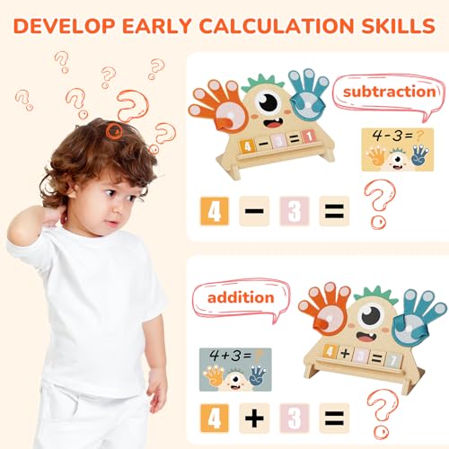 Paisure Finger Counting Math Toy for Kids 3-5 – Montessori Monster Toy with Number Blocks, Hands-On Addition & Subtraction Learning