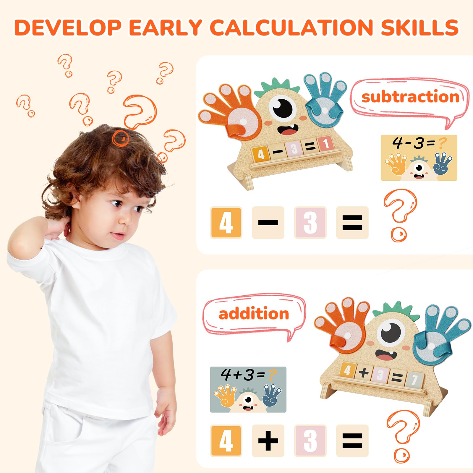 Paisure Finger Counting Math Toy for Kids 3-5 – Montessori Monster Toy with Number Blocks, Hands-On Addition & Subtraction Learning