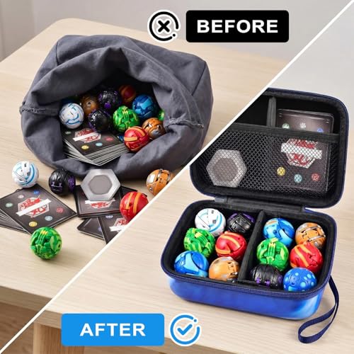 PAIYULE Bakugan Storage Case - Blue Faux Leather Organizer for BakuGear, Cards & Figures