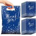 Pajean 100-Pack Blue Silver Thank You Plastic Gift Bags with Handles, 6.7 x 9.8 Inches, Polka Dots