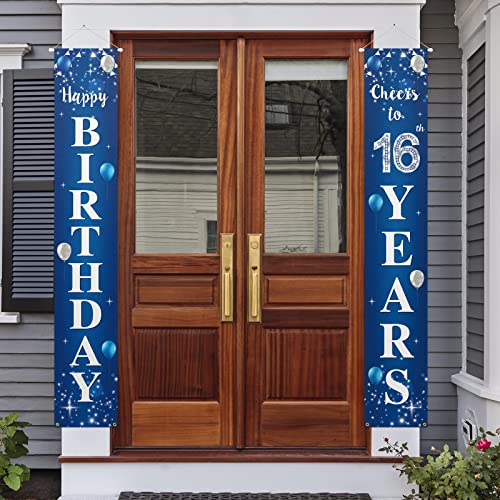 PAKBOOM Happy 16th Birthday Banner - 1x5.9ft Blue Polyester Yard Sign with Rod & String