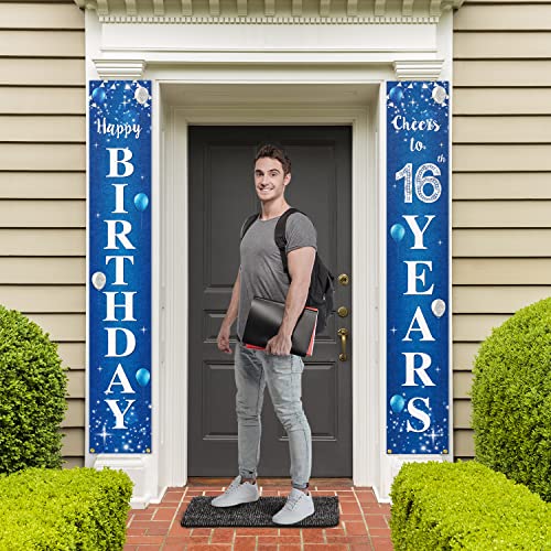 PAKBOOM Happy 16th Birthday Banner - 1x5.9ft Blue Polyester Yard Sign with Rod & String