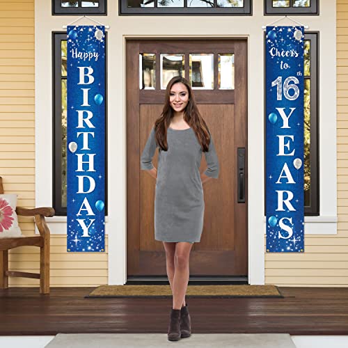 PAKBOOM Happy 16th Birthday Banner - 1x5.9ft Blue Polyester Yard Sign with Rod & String