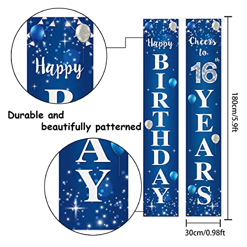 PAKBOOM Happy 16th Birthday Banner - 1x5.9ft Blue Polyester Yard Sign with Rod & String