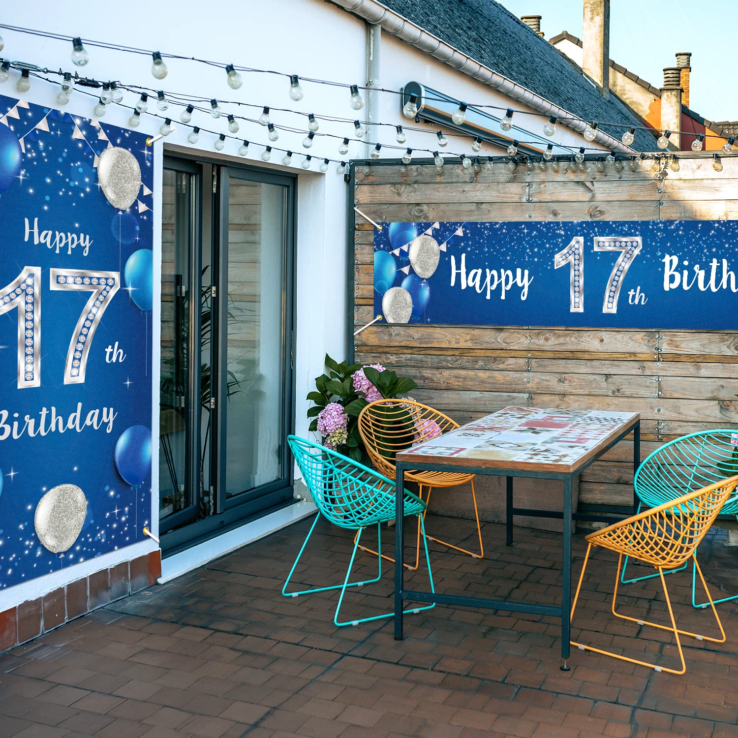 PAKBOOM Happy 17th Birthday Door Cover & Porch Banner Set, Blue – 2-Piece Polyester Party Decorations for Men