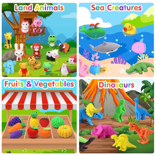 Palmatte 40-Mini Animal Erasers Set – Bulk Desk Pets, Classroom Rewards, and Party Favor Fillers