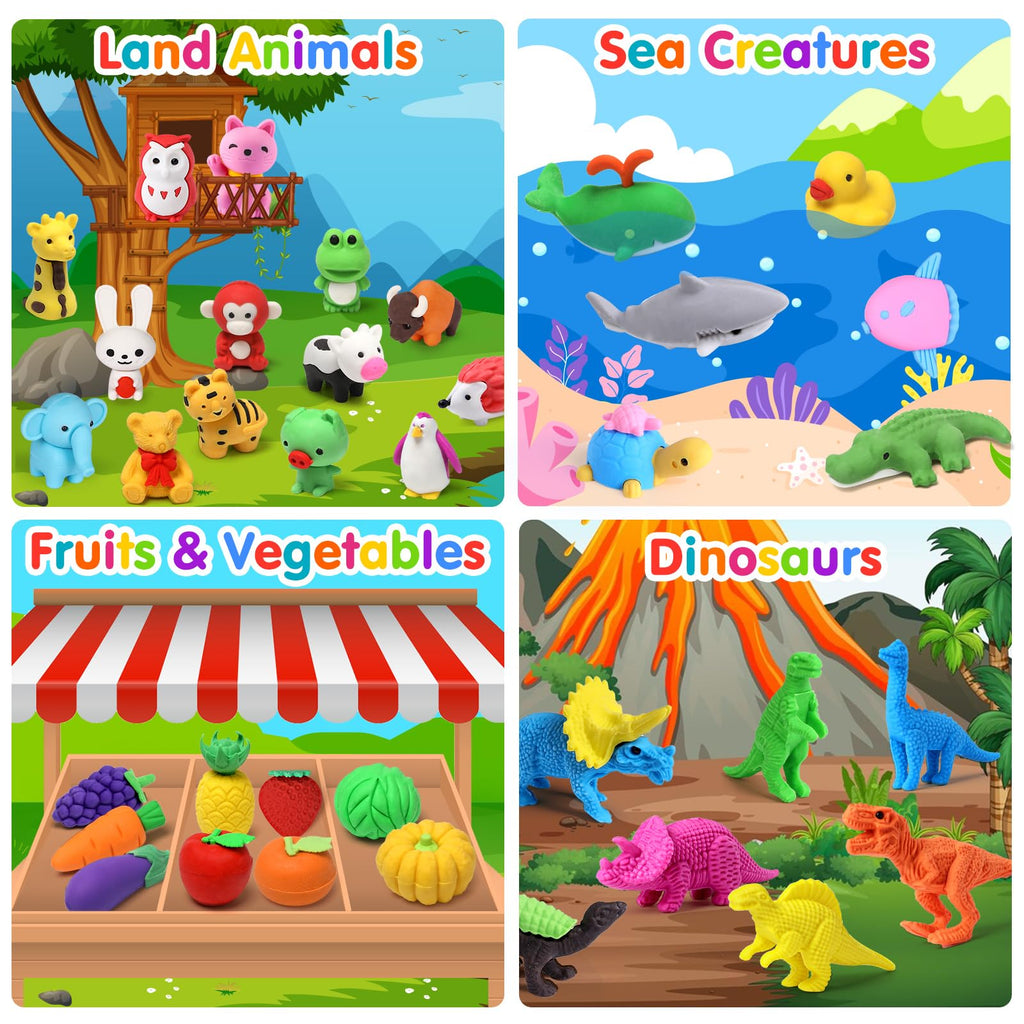 Palmatte 40-Mini Animal Erasers Set – Bulk Desk Pets, Classroom Rewards, and Party Favor Fillers