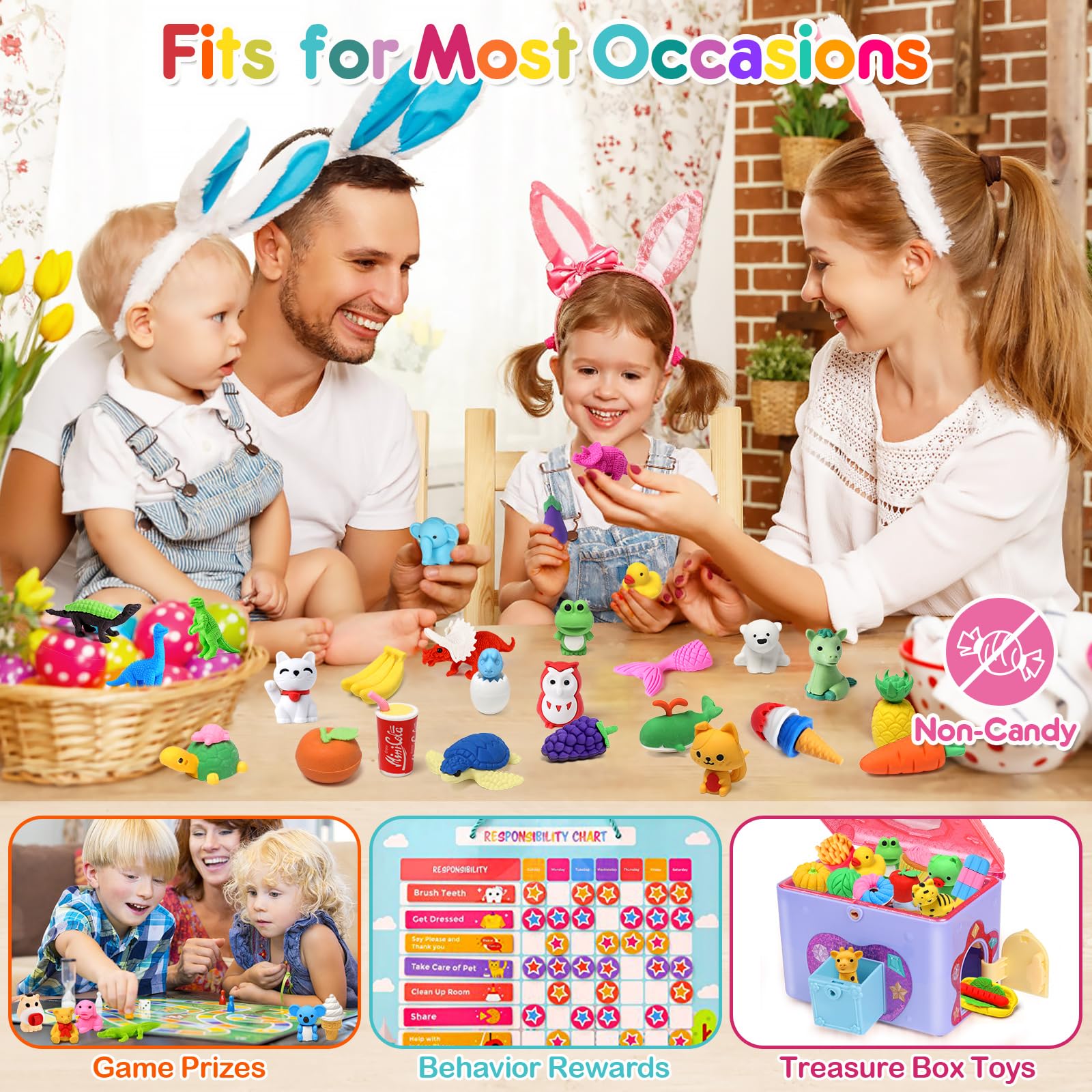 Palmatte 40-Mini Animal Erasers Set – Bulk Desk Pets, Classroom Rewards, and Party Favor Fillers