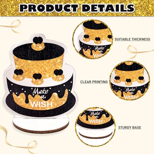 PAMBO Black & Gold Wooden Glitter Birthday Table Decorations - 12-Piece Set