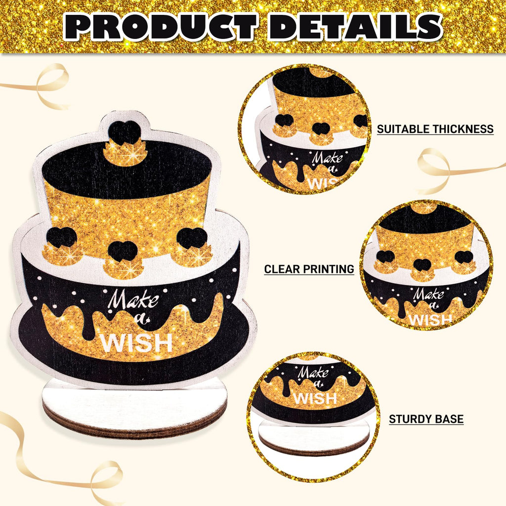 PAMBO Black & Gold Wooden Glitter Birthday Table Decorations - 12-Piece Set