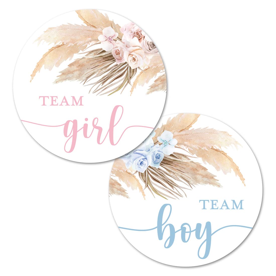 Pampas Grass Gender Reveal Stickers – 40 Labels (20 Pink, 20 Blue) by InvitationHouse