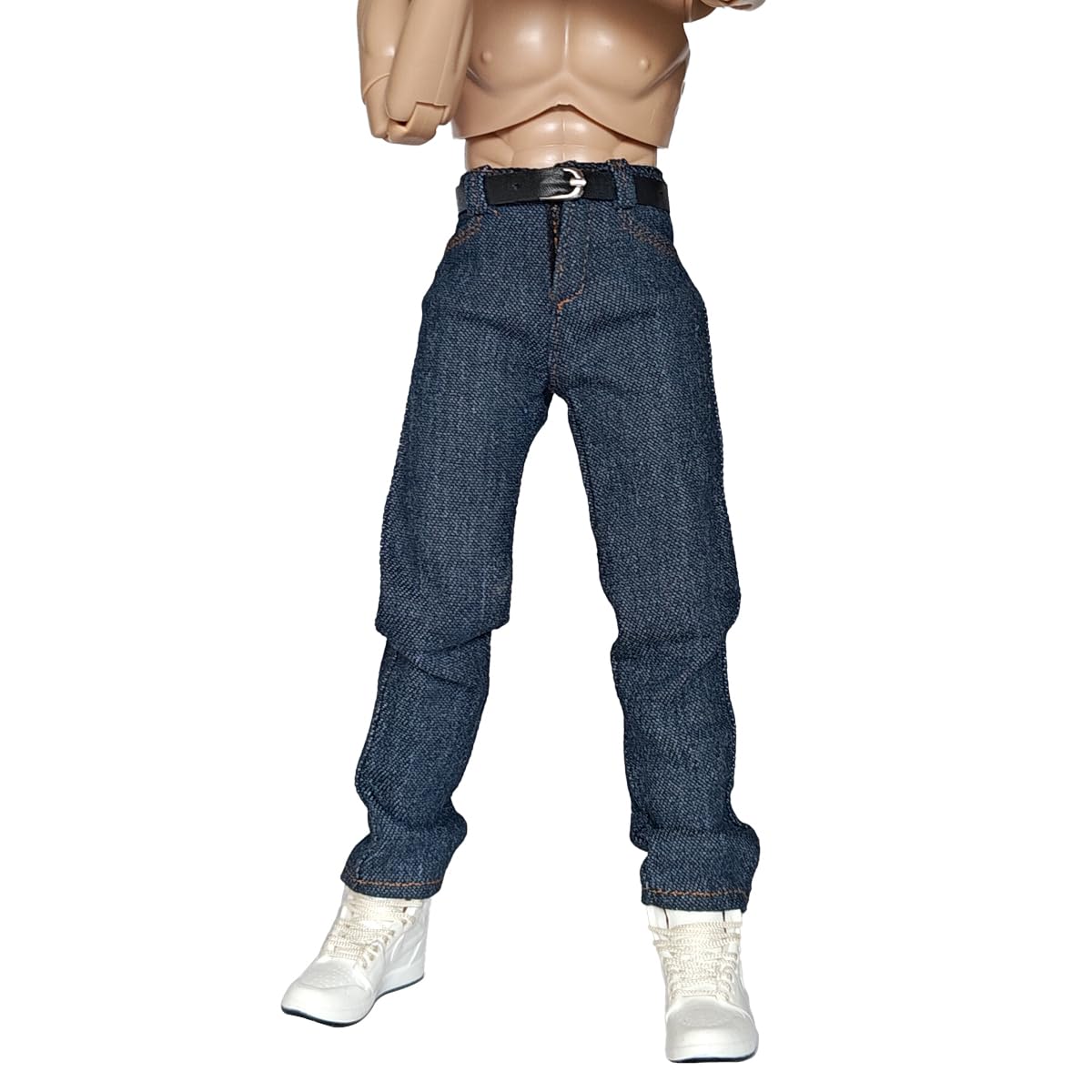 Panchitalk 1/6 Scale Classic Jeans with Belt for 12-Inch Male Action Figures – Navy Blue