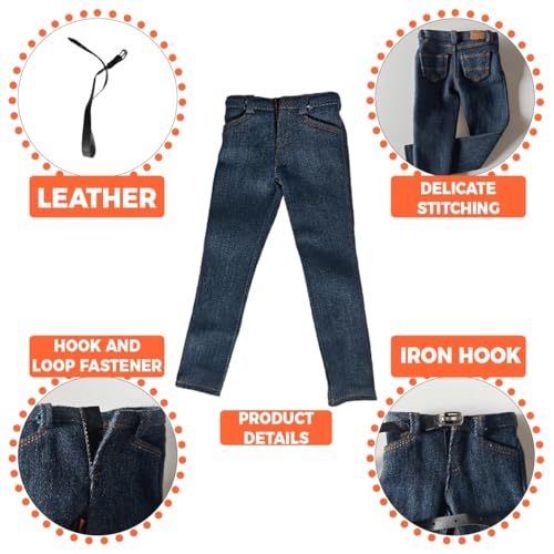 Panchitalk 1/6 Scale Classic Jeans with Belt for 12-Inch Male Action Figures – Navy Blue