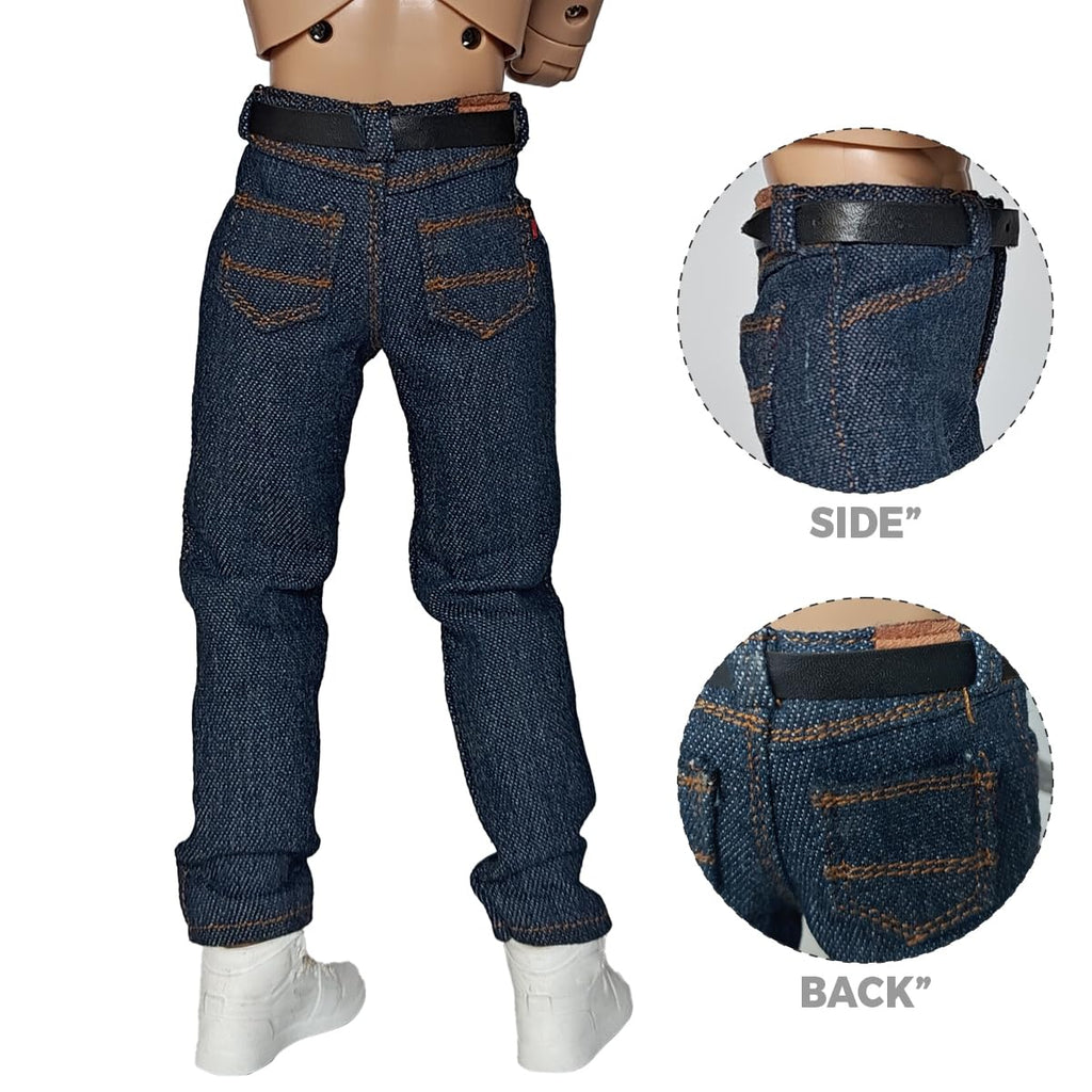 Panchitalk 1/6 Scale Classic Jeans with Belt for 12-Inch Male Action Figures – Navy Blue