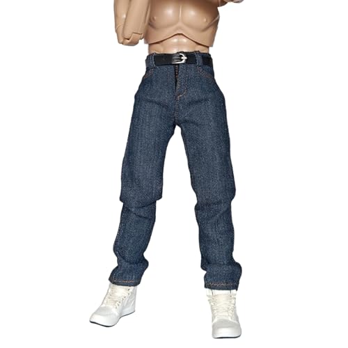 Panchitalk 1/6 Scale Classic Jeans with Belt for 12-Inch Male Action Figures – Navy Blue