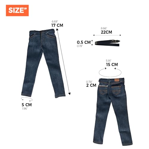Panchitalk 1/6 Scale Classic Jeans with Belt for 12-Inch Male Action Figures – Navy Blue