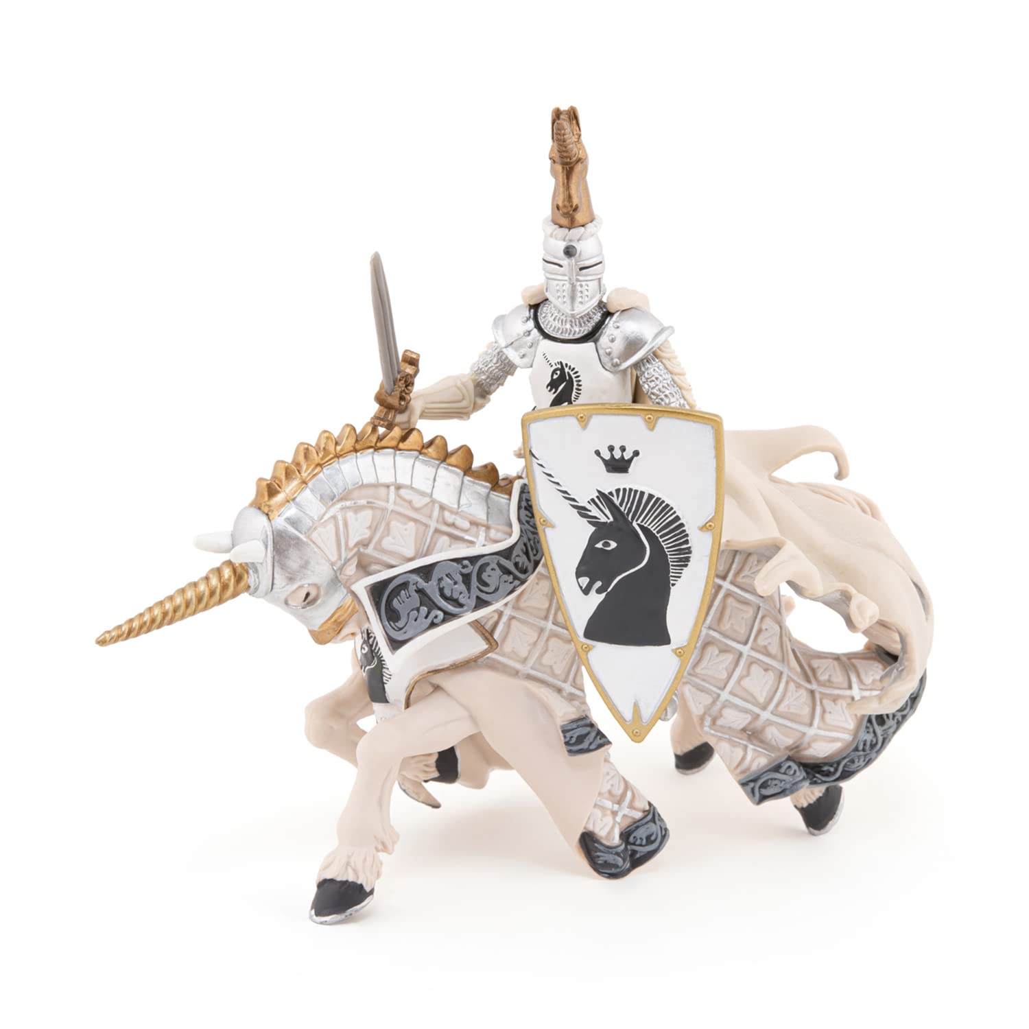 Papo Knight Unicorn Silver Figurine – Hand-Painted Master at Arms Collectible