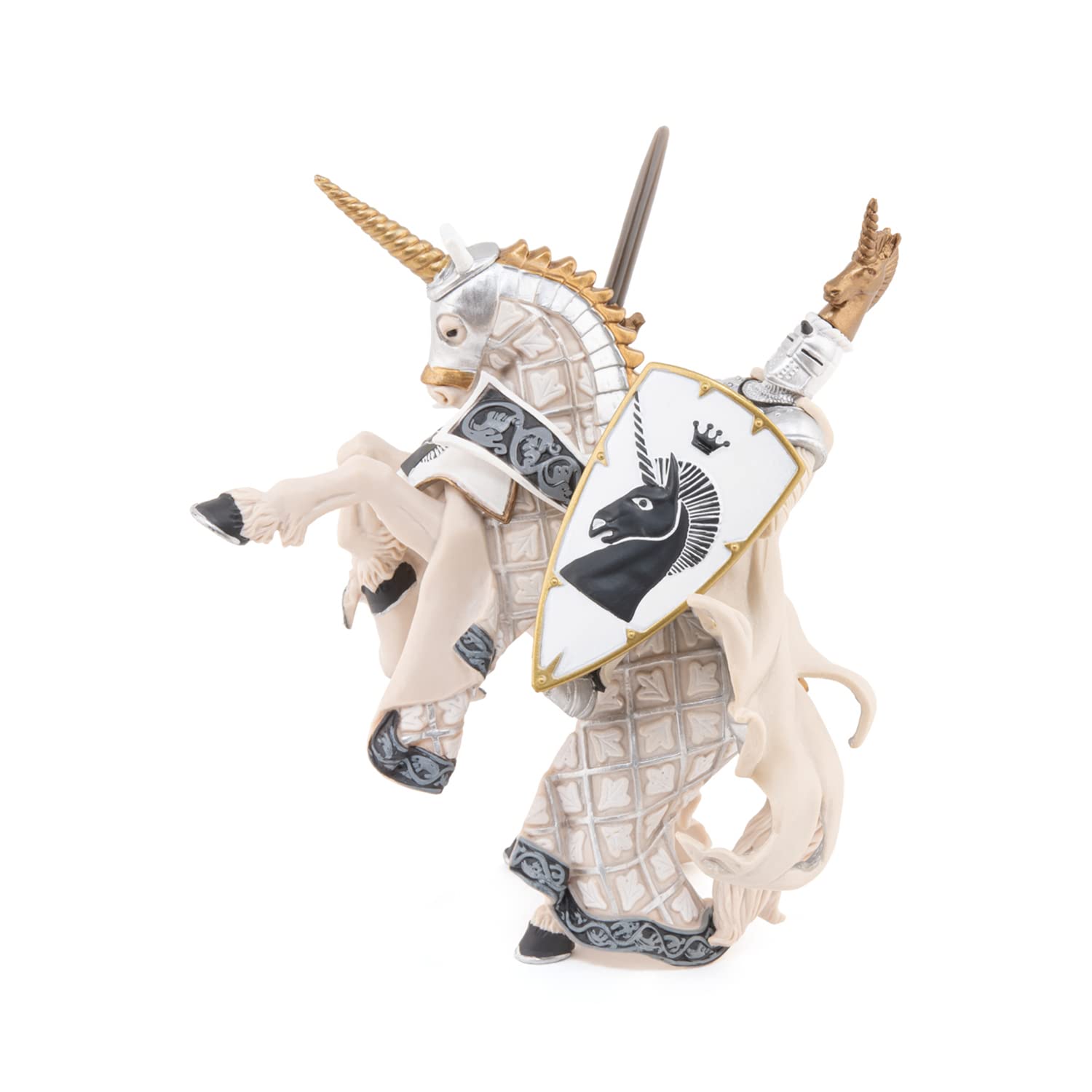Papo Knight Unicorn Silver Figurine – Hand-Painted Master at Arms Collectible