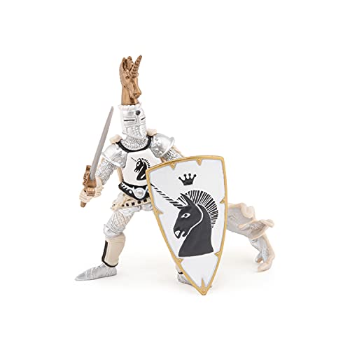 Papo Knight Unicorn Silver Figurine – Hand-Painted Master at Arms Collectible