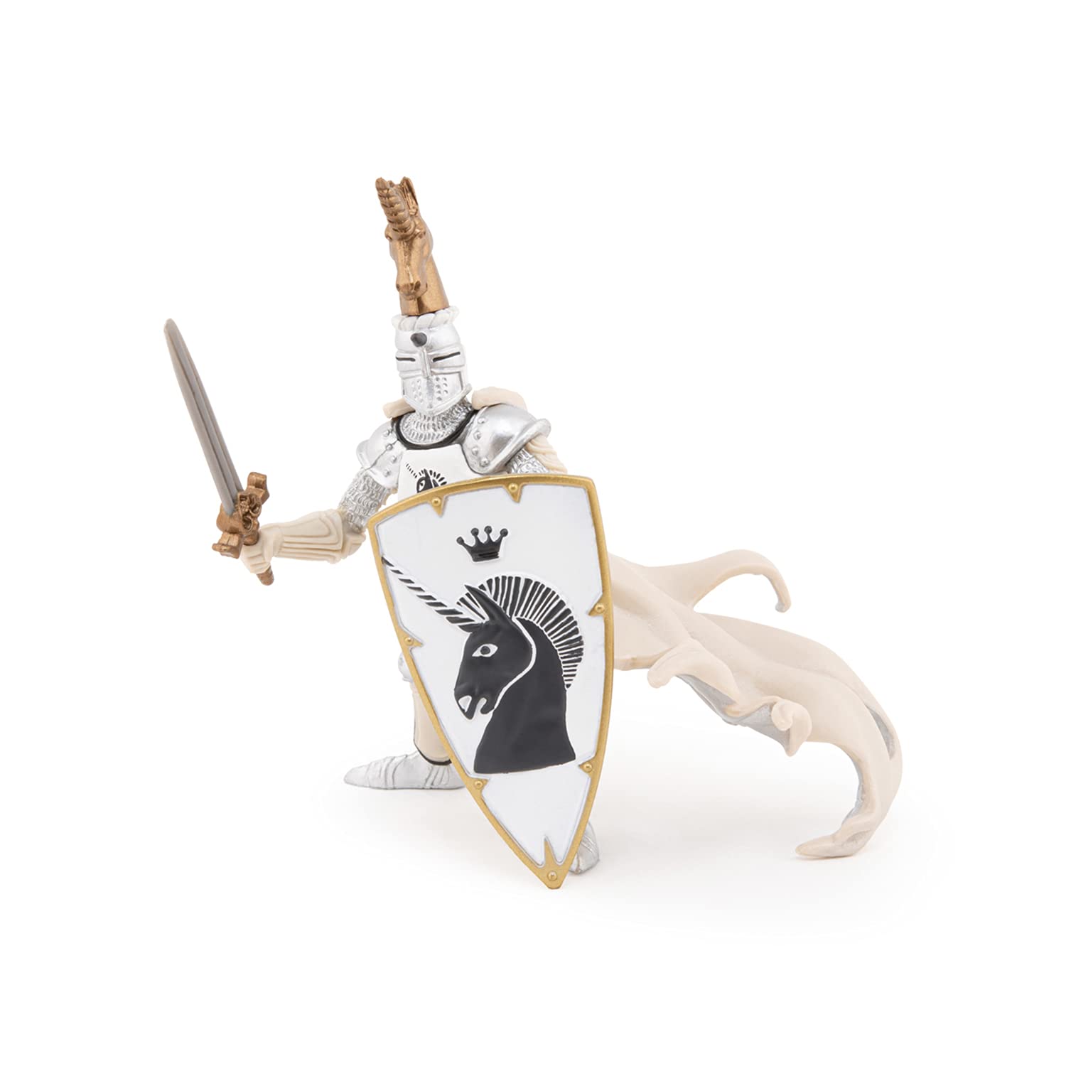 Papo Knight Unicorn Silver Figurine – Hand-Painted Master at Arms Collectible