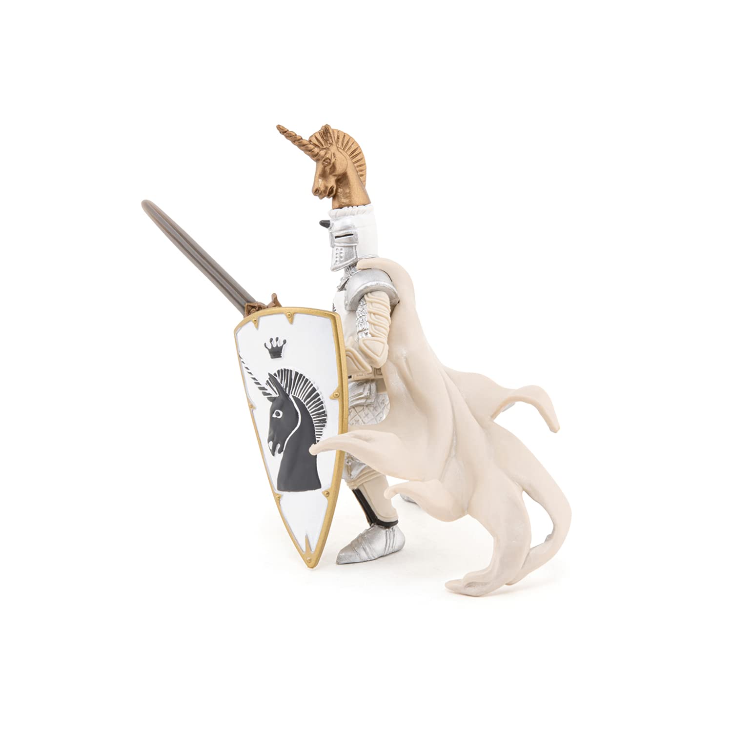 Papo Knight Unicorn Silver Figurine – Hand-Painted Master at Arms Collectible