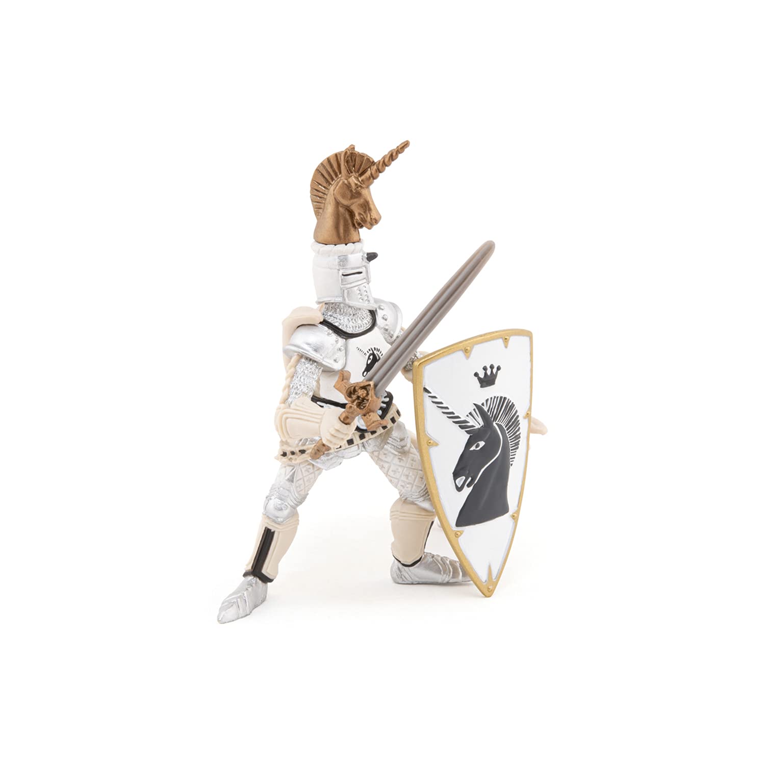 Papo Knight Unicorn Silver Figurine – Hand-Painted Master at Arms Collectible