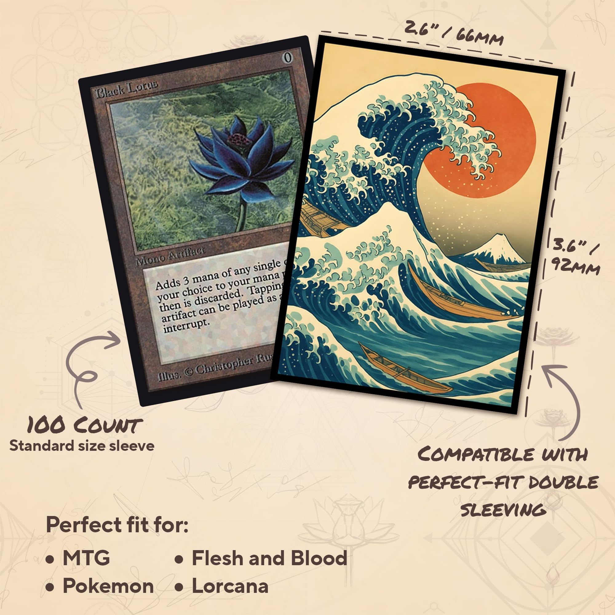 Paramint Hokusai Classic Standard Card Sleeves – 104 Smooth-Finish Sleeves for MTG and TCG