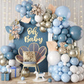 Paready 120-Piece Dusty Blue & White Balloon Arch Kit – Metallic Sand Gold Accents for Baby Shower, Birthday, Wedding Decor