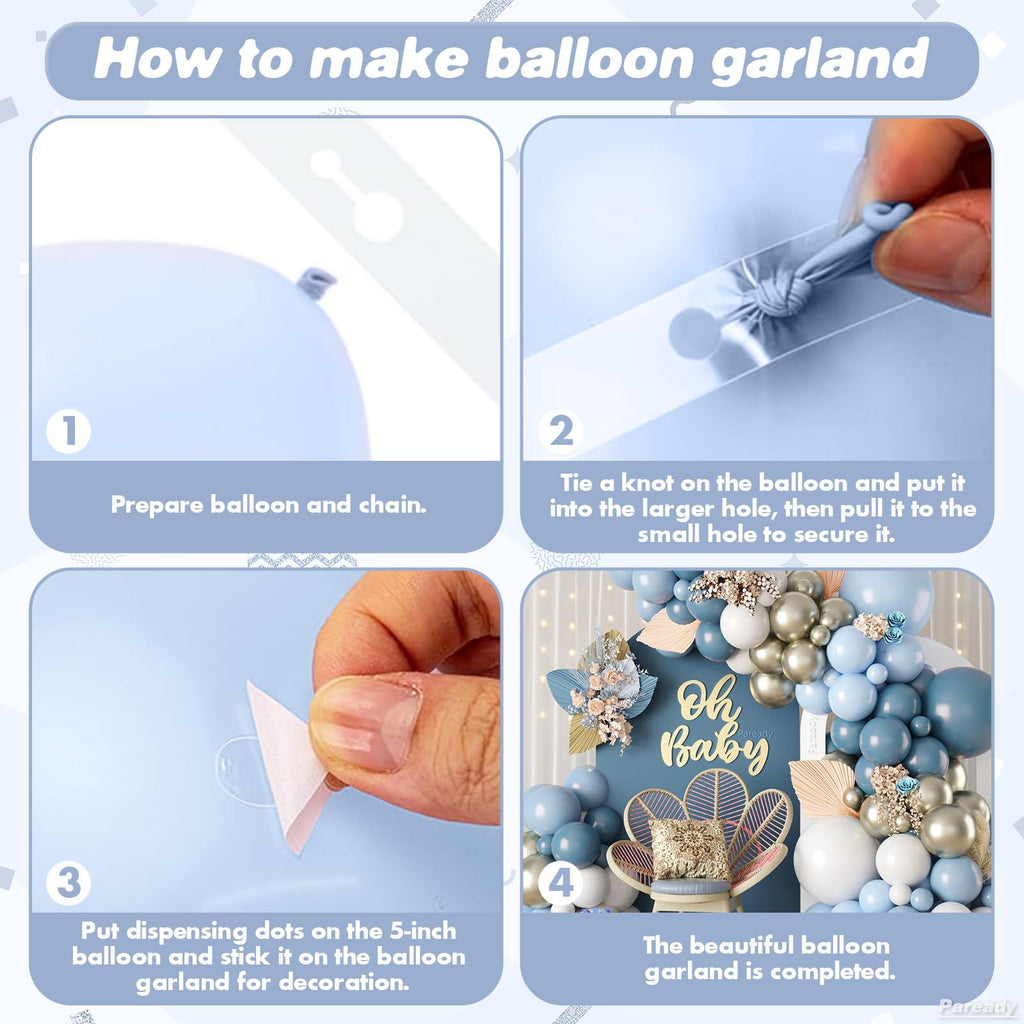 Paready 120-Piece Dusty Blue & White Balloon Arch Kit – Metallic Sand Gold Accents for Baby Shower, Birthday, Wedding Decor