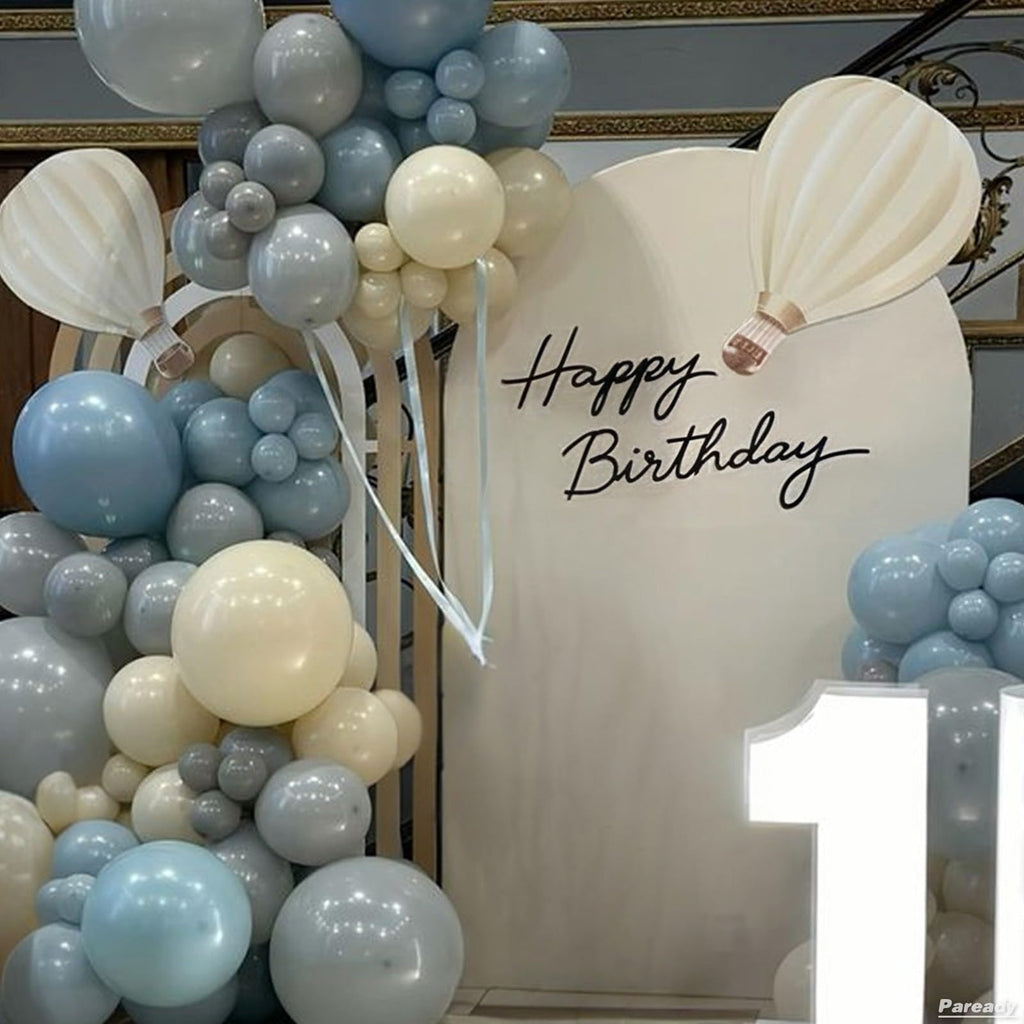 Paready 120-Piece Dusty Blue & White Balloon Arch Kit – Metallic Sand Gold Accents for Baby Shower, Birthday, Wedding Decor