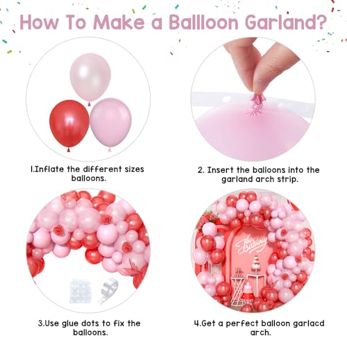 Paready 120-Piece Red and Pink Balloon Arch Kit - Pastel Pearl Latex Balloons for Valentine's Day, Birthday, Baby Shower Decorations