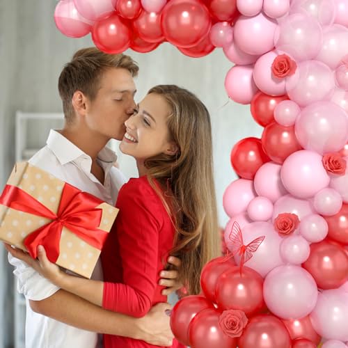Paready 120-Piece Red and Pink Balloon Arch Kit - Pastel Pearl Latex Balloons for Valentine's Day, Birthday, Baby Shower Decorations