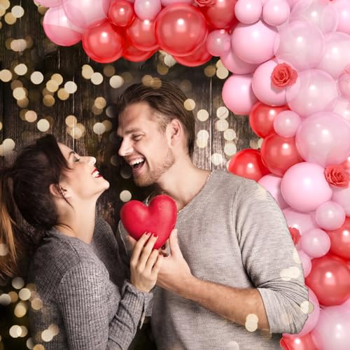 Paready 120-Piece Red and Pink Balloon Arch Kit - Pastel Pearl Latex Balloons for Valentine's Day, Birthday, Baby Shower Decorations