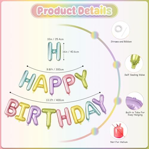 Paready 29-Piece Pastel Happy Birthday Balloon Set with 3D Aluminum Banner and Foil Balloons