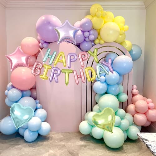 Paready 29-Piece Pastel Happy Birthday Balloon Set with 3D Aluminum Banner and Foil Balloons