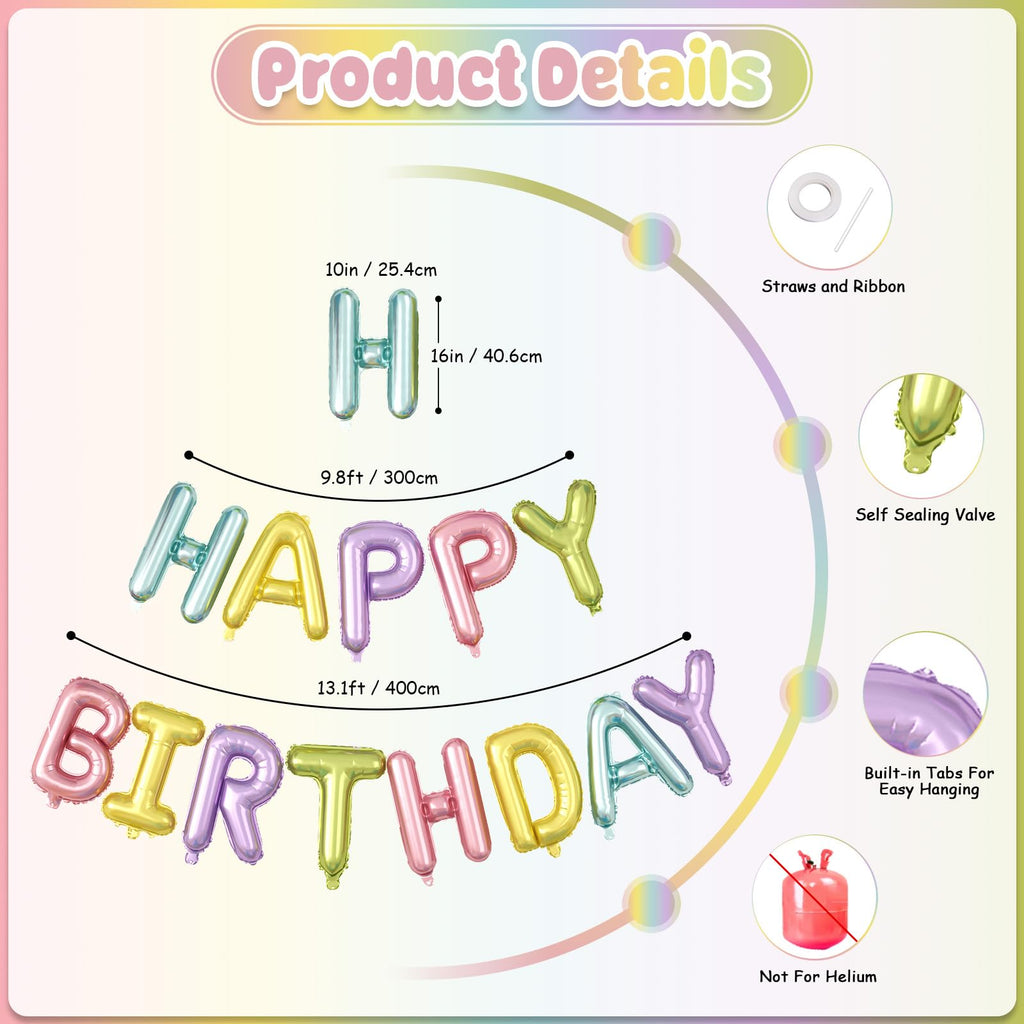 Paready 29-Piece Pastel Happy Birthday Balloon Set with 3D Aluminum Banner and Foil Balloons